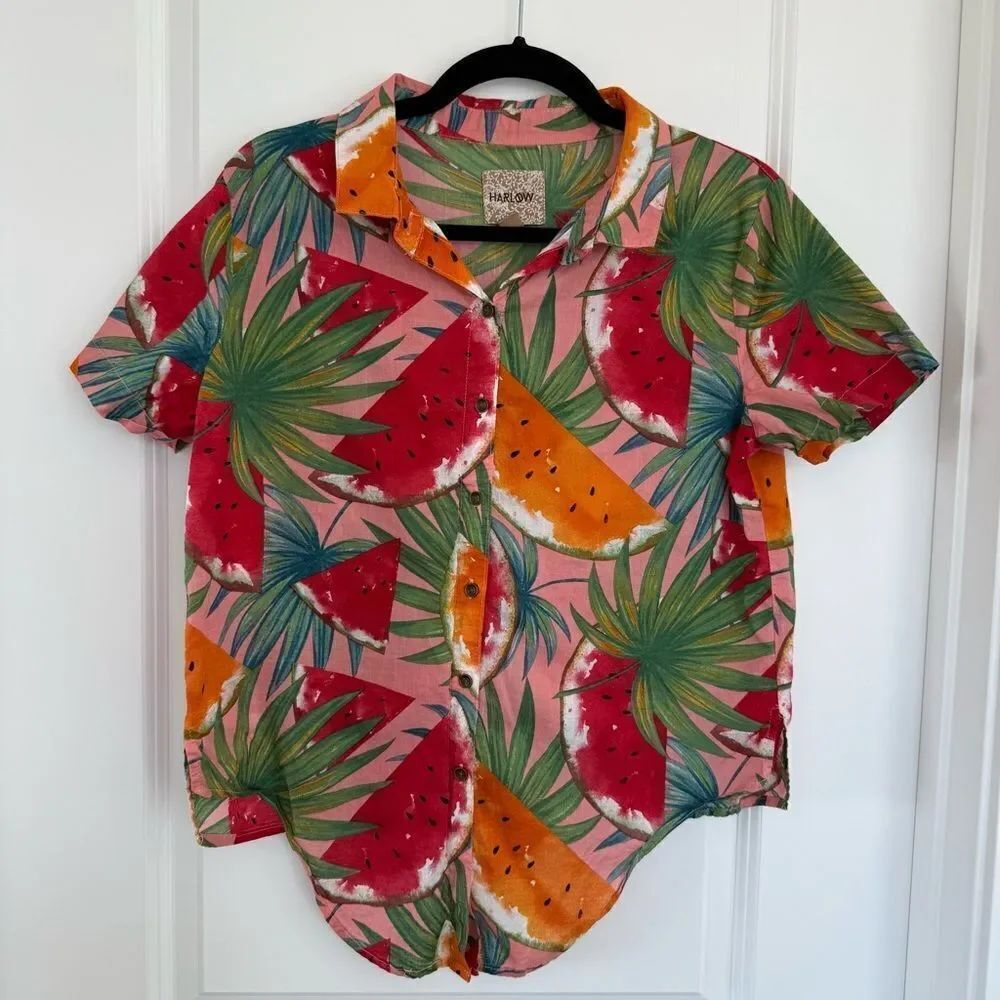 HARLOW | Watermelon printed button down tee